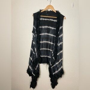 Awake Couture black and white tie dye open cardigan vest Asymmetrical hem